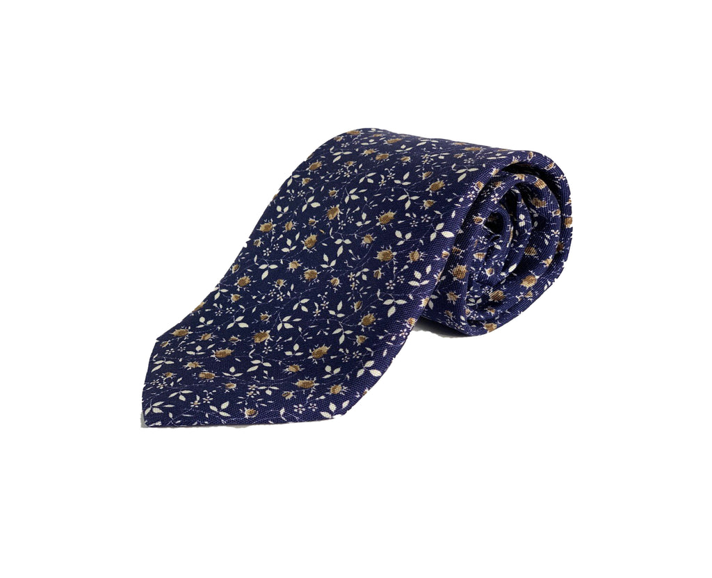 Dion Men's 100% Silk Neck Tie - Floral Blue,Brown - BNWT