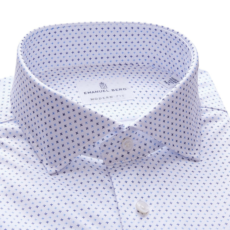 Emanuel Berg White 4Flex Dress Shirt With Navy Micro Print