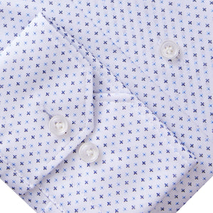Emanuel Berg White 4Flex Dress Shirt With Navy Micro Print
