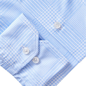 Emanuel Berg Light Blue Houndstooth Checked 4Flex Dress Shirt