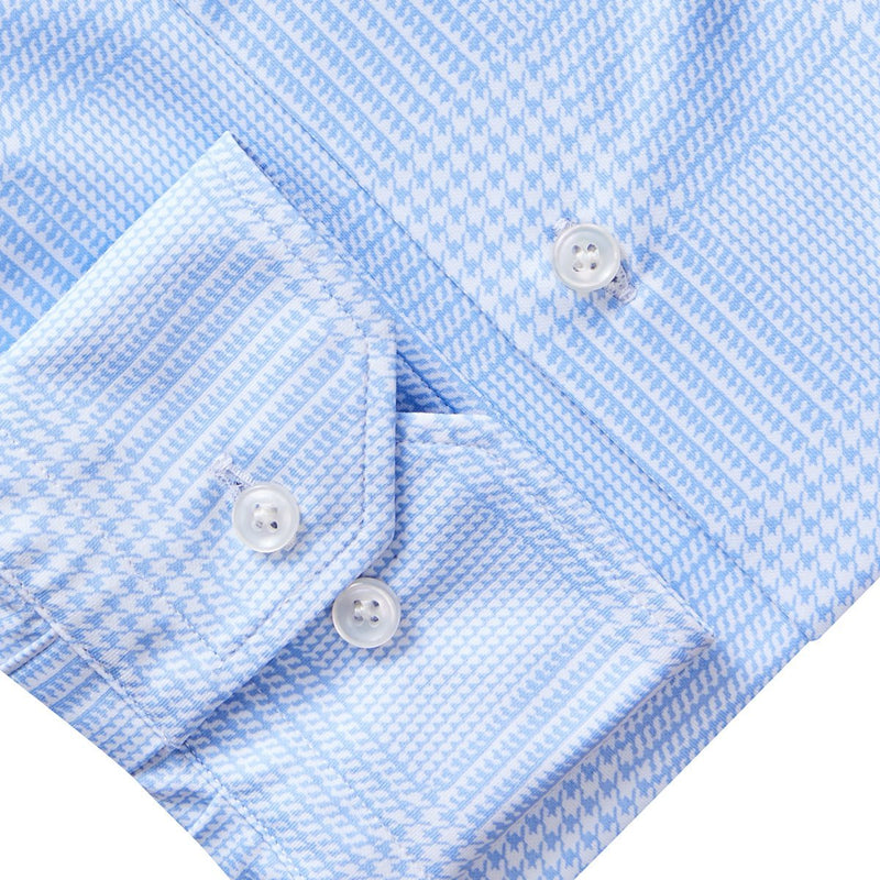 Emanuel Berg Light Blue Houndstooth Checked 4Flex Dress Shirt