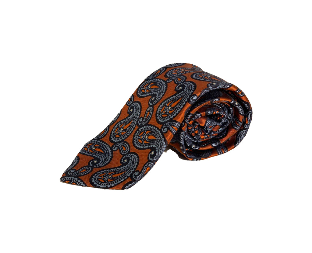 Dion Men's 100% Silk Neck Tie - Paisley - Orange/Blue - BNWT