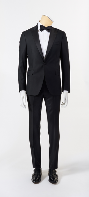 Calvaresi Suit - Black Tuxedo with Black Trim Fit Made In Italy