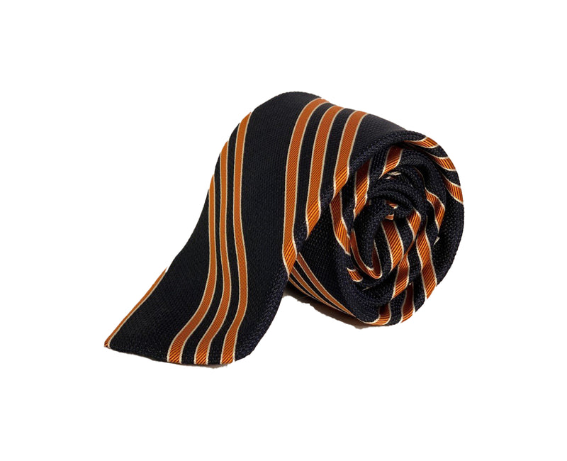 Dion Men's 100% Silk Neck Tie - Striped - Blue/Orange - BNWT