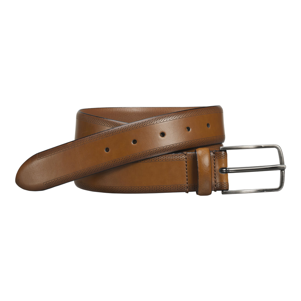 Johnston & Murphy Belt - Perfed Edge Embossed - Tan - 75-7604