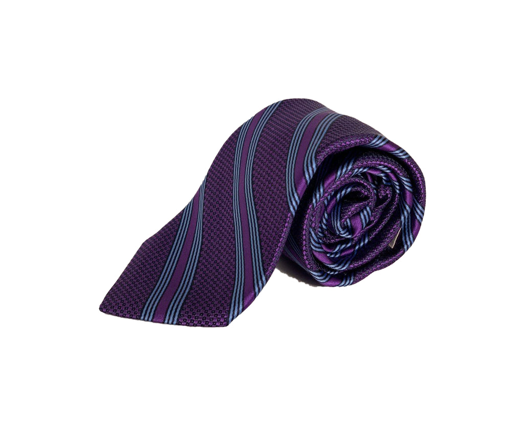 Dion Men's 100% Silk Neck Tie - Stripe - Purple/Blue - BNWT