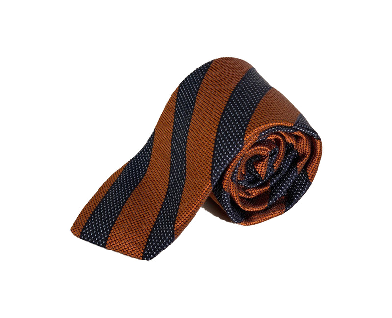 Dion Men's 100% Silk Neck Tie - Stripe - Orange/Blue Textured - BNWT