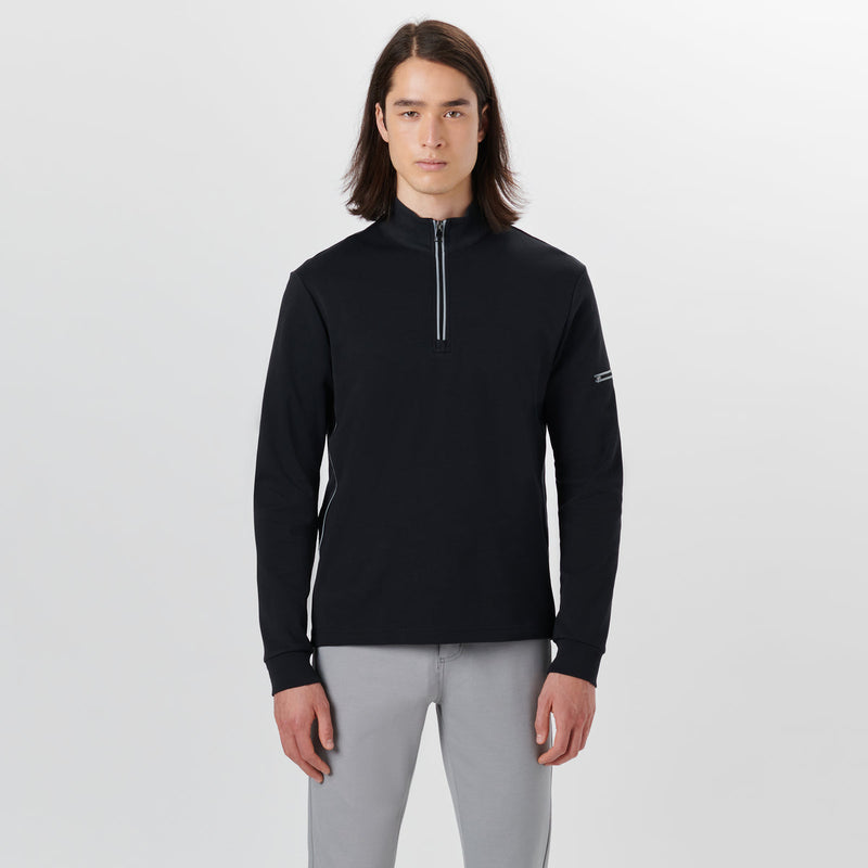 Bugatchi - Long Sleeve Quarter Zip Mock Neck - Caviar