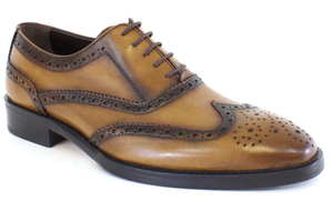 Clearance - Lucas Edward Shoes - Light Tobacco Brogue Lace Up