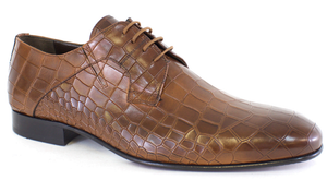 Lucas Edward Shoes - Tobacco Leather Croc Lace Up