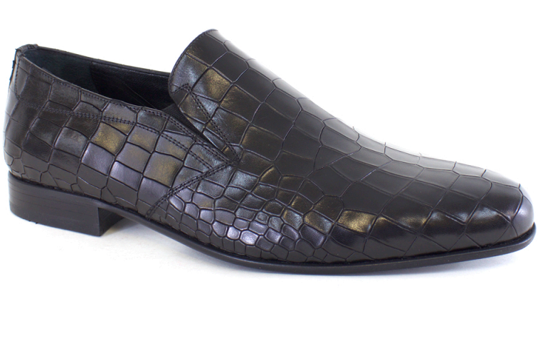 Clearance - Lucas Edward Shoes - Black Leather Croc Slip-On