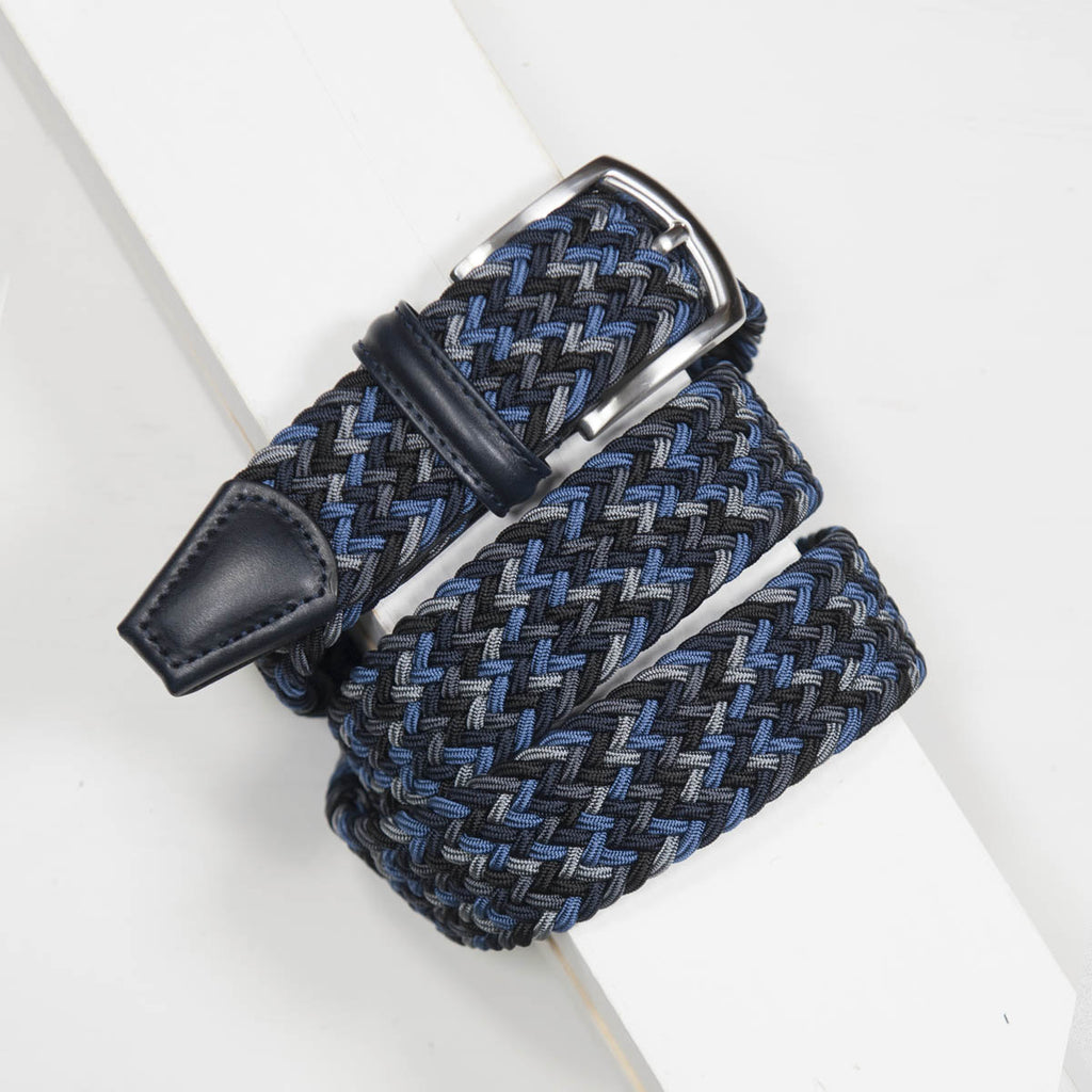 Anderson's Belt - CLASSIC MULTI COLOUR ELASTIC WOVEN BELT NAVY/BLACK/GREY/BLUE