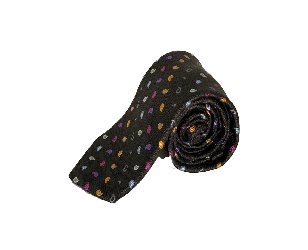 Dion Men's 100% Silk Neck Tie - Paisley - Black/Mutli - BNWT