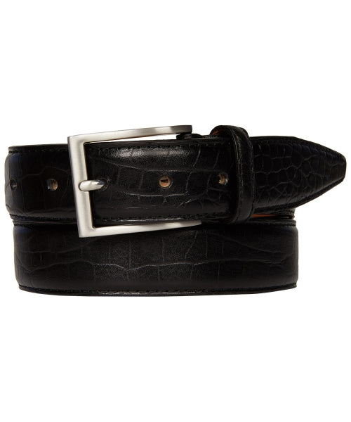 Profuomo Men's Premium Leather Belt Crocodile Pattern Black Belt