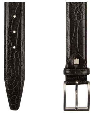 Profuomo Men's Premium Leather Belt Crocodile Pattern Black Belt