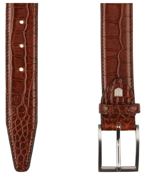 Profuomo Men's Premium Leather Belt Crocodile Pattern Cognac Belt