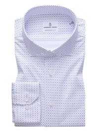 Emanuel Berg White 4Flex Dress Shirt With Navy Micro Print