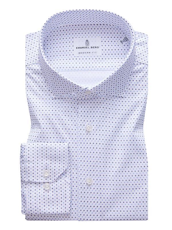 Emanuel Berg White 4Flex Dress Shirt With Navy Micro Print