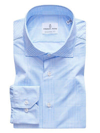 Emanuel Berg Light Blue Houndstooth Checked 4Flex Dress Shirt