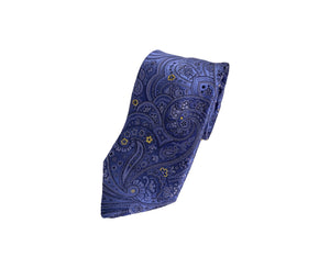 Dion Men's 100% Silk Neck Tie - Paisley Blue/Yellow - BNWT