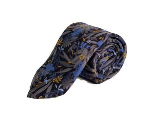 Dion Men's 100% Silk Neck Tie - Floral Blue/Grey - BNWT