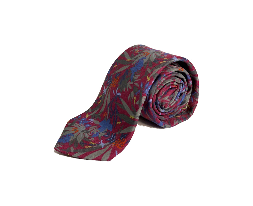 Dion Men's 100% Silk Neck Tie - Floral Red/Grey - BNWT