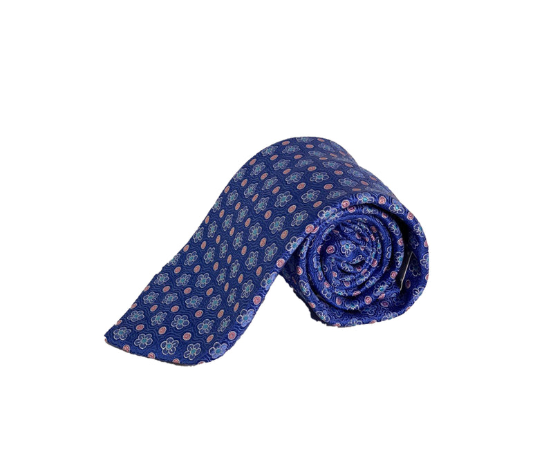 Dion Men's 100% Silk Neck Tie - Floral - Blue/Pink Flowers - BNWT