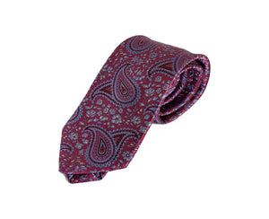Dion Men's 100% Silk Neck Tie - Paisley Red/Blue - BNWT