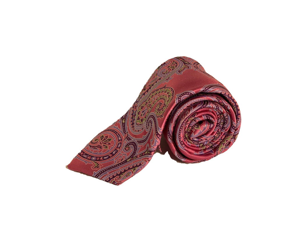 Dion Men's 100% Silk Neck Tie - Floral - Pink/Silver Paisley - BNWT