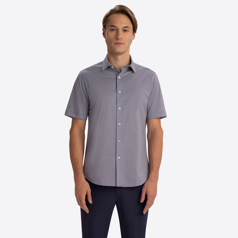 Bugatchi - Miles Raindrop Print OoohCotton® Short Sleeve Shirt - Navy