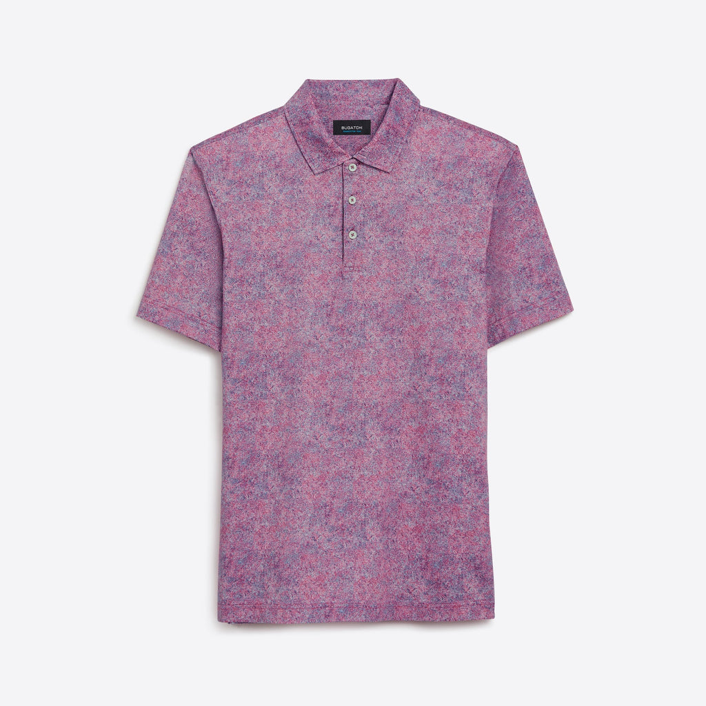 Bugatchi - Victor Marble Print OoohCotton® Three Button Polo - Ruby