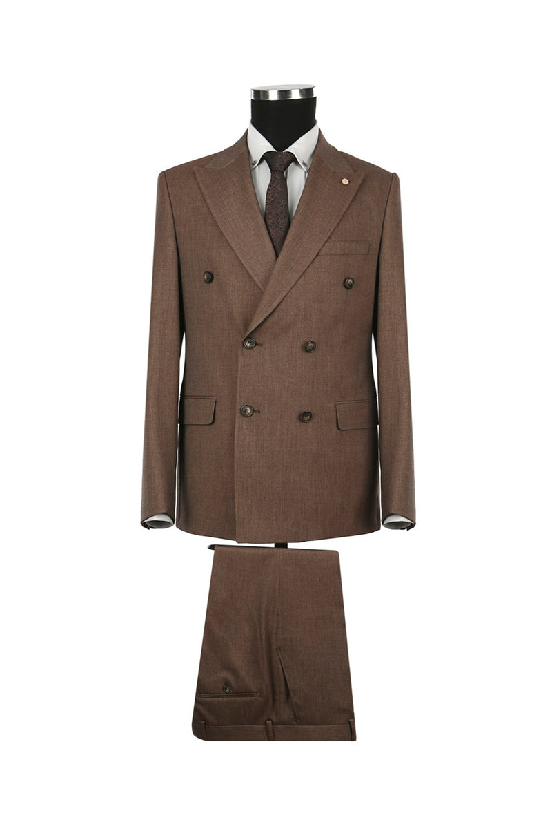 JAKAMEN - Brown Slim Fit Double Breasted Men's Suit