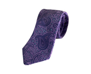 Dion Men's 100% Silk Neck Tie - Purple Blue Paisley  - BNWT