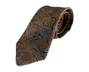 Dion Men's 100% Silk Neck Tie - Orange, Blue Paisley - BNWT