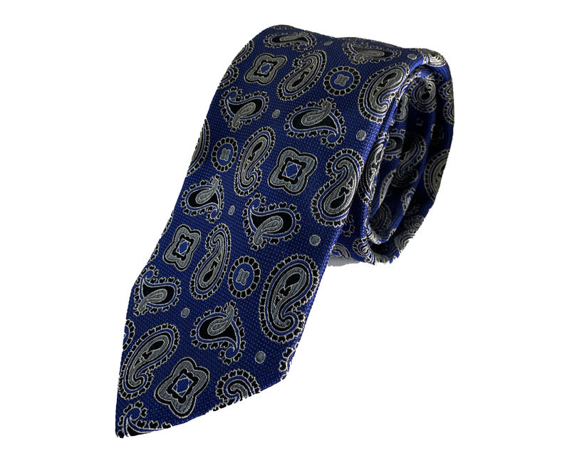 Dion Men's 100% Silk Neck Tie - Blue, Grey Paisley - BNWT