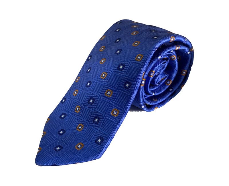 Dion Men's 100% Silk Neck Tie - Blue, Orange Diamonds - BNWT