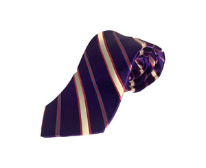 Dion Men's 100% Silk Neck Tie - Purple, White Stripes - BNWT