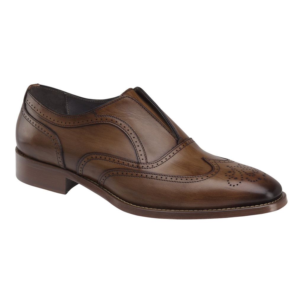 Johnston & Murphy - CORMAC WINGTIP SLIP-ON Mahogany Made In Italy 24-3082