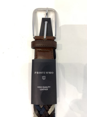 Profuomo - Leather/Cotton Braided Belt - Brown & Blue