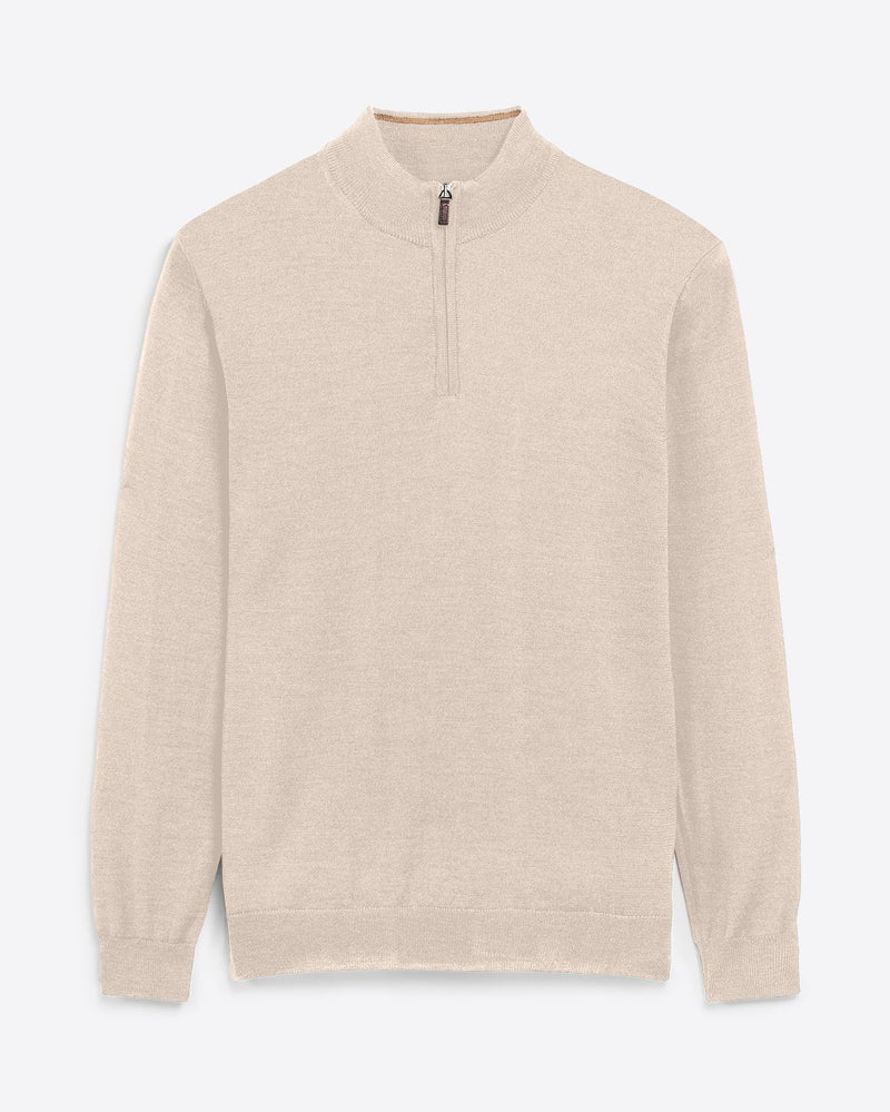 Bugatchi - Mens L/S QUARTER ZIP SWEATER - Oyster